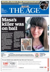 The Age (Australia) Newspaper Front Page for 28 August 2015