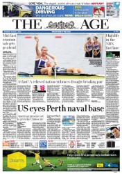 The Age (Australia) Newspaper Front Page for 2 August 2012