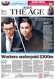 The Age (Australia) Newspaper Front Page for 31 August 2016