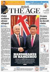 The Age (Australia) Newspaper Front Page for 5 September 2016