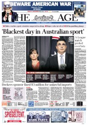 The Age (Australia) Newspaper Front Page for 8 February 2013