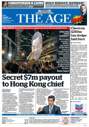 The Age (Australia) Newspaper Front Page for 9 October 2014