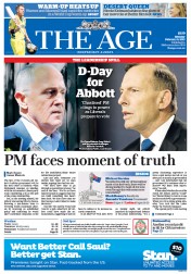The Age (Australia) Newspaper Front Page for 9 February 2015