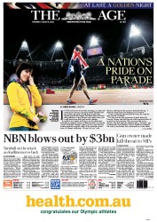 The Age (Australia) Newspaper Front Page for 9 August 2012