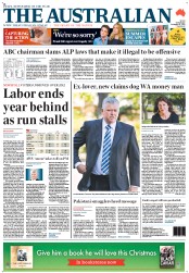 The Australian (Australia) Newspaper Front Page for 11 December 2012