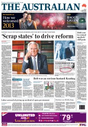The Australian (Australia) Newspaper Front Page for 1 January 2013