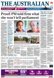 The Australian (Australia) Newspaper Front Page for 29 November 2012