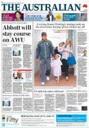 The Australian (Australia) Newspaper Front Page for 30 November 2012
