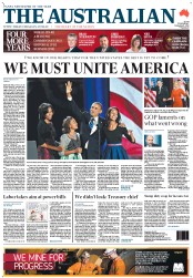 The Australian (Australia) Newspaper Front Page for 8 November 2012