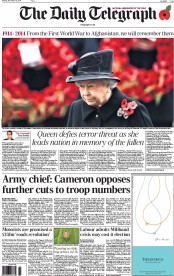 The Daily Telegraph Newspaper Front Page (UK) for 10 November 2014