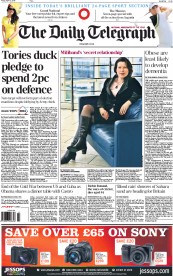 The Daily Telegraph Newspaper Front Page (UK) for 10 April 2015
