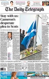 The Daily Telegraph (UK) Newspaper Front Page for 10 September 2014