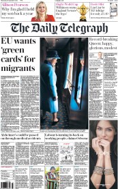 The Daily Telegraph (UK) Newspaper Front Page for 10 September 2015