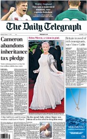 The Daily Telegraph (UK) Newspaper Front Page for 11 February 2013