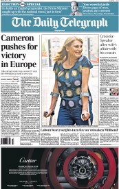The Daily Telegraph Newspaper Front Page (UK) for 11 May 2015