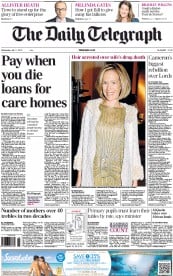 The Daily Telegraph Newspaper Front Page (UK) for 11 July 2012
