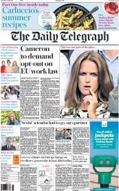 The Daily Telegraph (UK) Newspaper Front Page for 11 July 2015