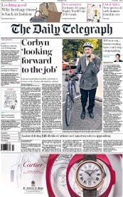 The Daily Telegraph Newspaper Front Page (UK) for 11 September 2015