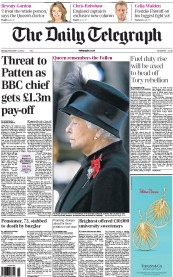 The Daily Telegraph Newspaper Front Page (UK) for 12 November 2012