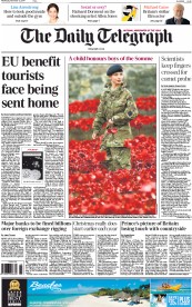 The Daily Telegraph Newspaper Front Page (UK) for 12 November 2014