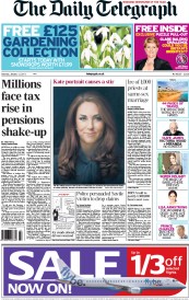 The Daily Telegraph (UK) Newspaper Front Page for 12 January 2013