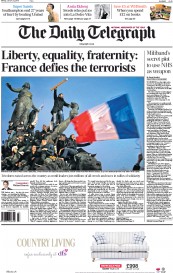 The Daily Telegraph (UK) Newspaper Front Page for 12 January 2015