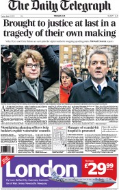 The Daily Telegraph Newspaper Front Page (UK) for 12 March 2013