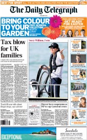 The Daily Telegraph Newspaper Front Page (UK) for 12 April 2014