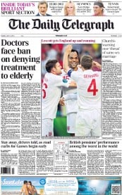 The Daily Telegraph (UK) Newspaper Front Page for 12 June 2012