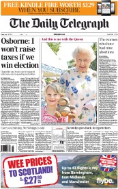 The Daily Telegraph Newspaper Front Page (UK) for 12 July 2013