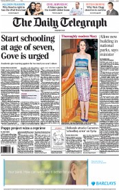 The Daily Telegraph Newspaper Front Page (UK) for 12 September 2013