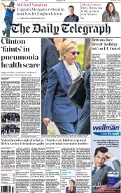 The Daily Telegraph (UK) Newspaper Front Page for 12 September 2016
