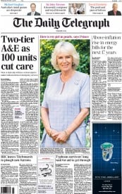 The Daily Telegraph Newspaper Front Page (UK) for 13 November 2013