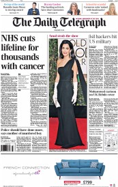 The Daily Telegraph Newspaper Front Page (UK) for 13 January 2015