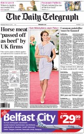 The Daily Telegraph Newspaper Front Page (UK) for 13 February 2013