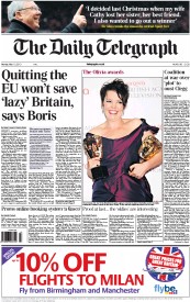 The Daily Telegraph Newspaper Front Page (UK) for 13 May 2013