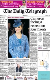 The Daily Telegraph Newspaper Front Page (UK) for 13 June 2011