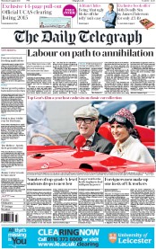 The Daily Telegraph Newspaper Front Page (UK) for 13 August 2015