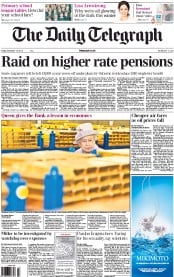 The Daily Telegraph Newspaper Front Page (UK) for 14 December 2012