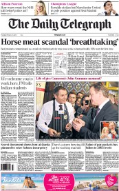 The Daily Telegraph (UK) Newspaper Front Page for 14 February 2013