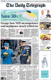 The Daily Telegraph (UK) Newspaper Front Page for 14 March 2015