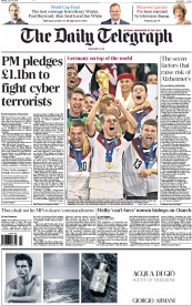 The Daily Telegraph Newspaper Front Page (UK) for 14 July 2014