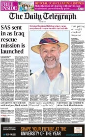 The Daily Telegraph Newspaper Front Page (UK) for 14 August 2014