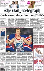 The Daily Telegraph (UK) Newspaper Front Page for 14 August 2015