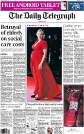 The Daily Telegraph Newspaper Front Page (UK) for 15 October 2013
