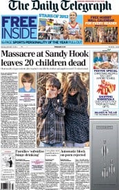 The Daily Telegraph Newspaper Front Page (UK) for 15 December 2012
