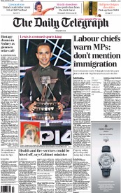 The Daily Telegraph (UK) Newspaper Front Page for 15 December 2014