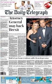 The Daily Telegraph (UK) Newspaper Front Page for 15 February 2016