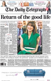 The Daily Telegraph Newspaper Front Page (UK) for 15 April 2015