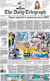 The Daily Telegraph Newspaper Front Page (UK) for 15 July 2015